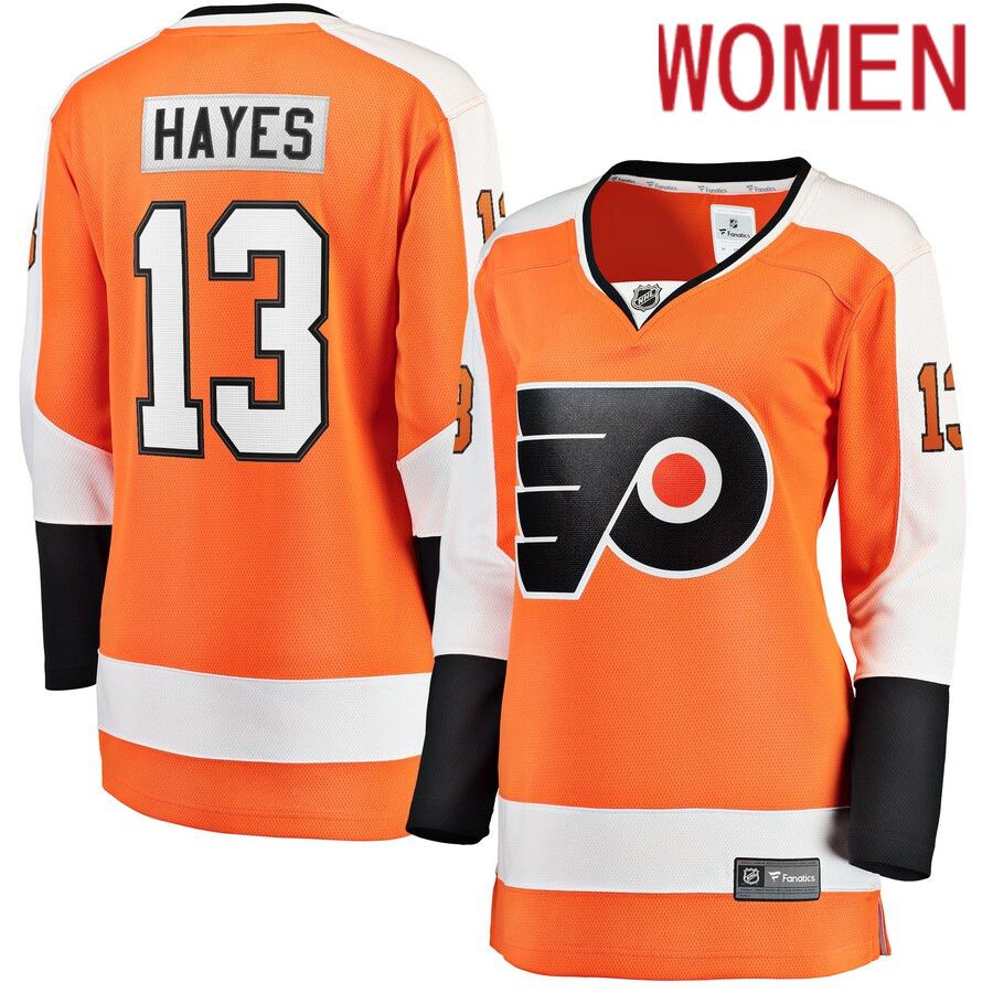 Women Philadelphia Flyers 13 Kevin Hayes Fanatics Branded Orange Home Breakaway NHL Jersey